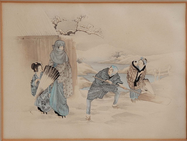 Appraisal: th Century Japanese SchoolA pair of rural winter scenes watercolours