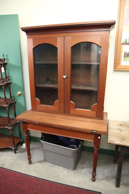 Appraisal: PLANTATION DESK Walnut with a step molded cornice two glazed