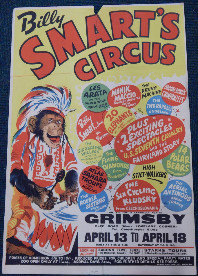 Appraisal: A Billy Smart's Circus poster for Clee Road near Love