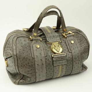 Appraisal: Gucci Grey Ostrich Aviatrix Boston Travel Bag Double zipper closure