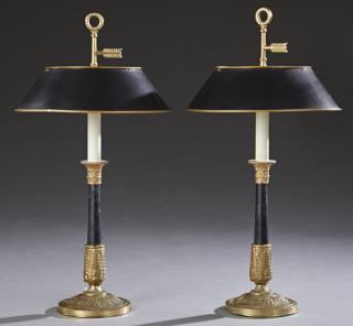 Appraisal: Pair of French Gilt and Patinated Brass Candlestic Pair of