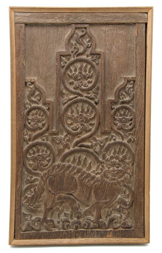 Appraisal: Chinese Carved Wood Fragment having scrolling foliate decoration of lotus