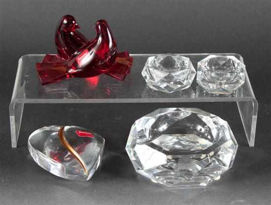 Appraisal: Five assorted Baccarat glass articles including ashtray pair of open