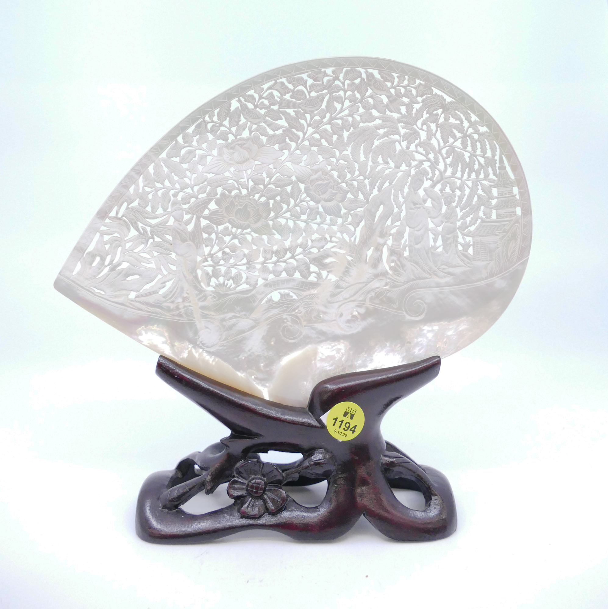 Appraisal: Chinese MOP Pierced Carved Shell on Stand- ''