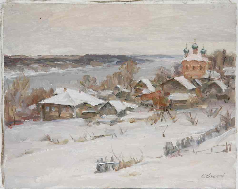 Appraisal: OOC - Russian Village Winter Scene with cluster of homes