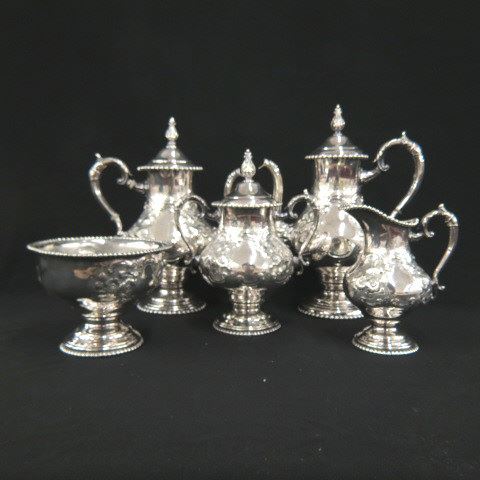 Appraisal: pc Silverplate Tea Coffee Service fine floral with beaded trim