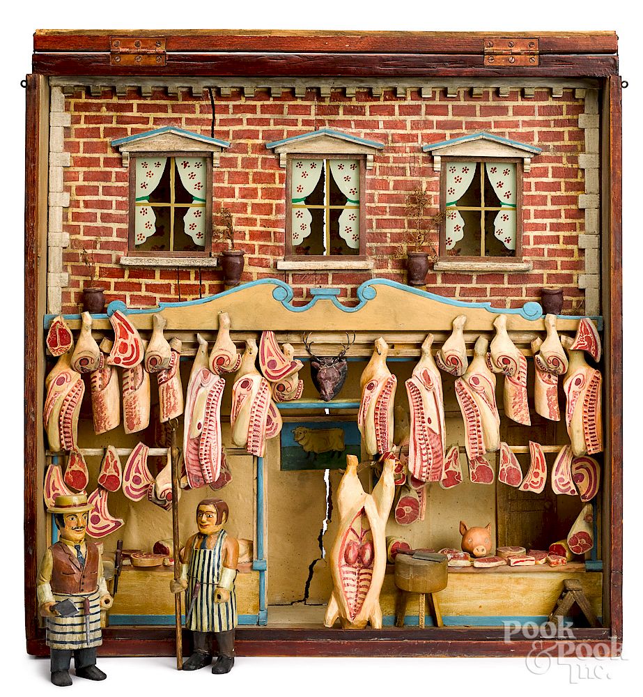 Appraisal: Exceptional European style butcher shop diorama Exceptional European style butcher