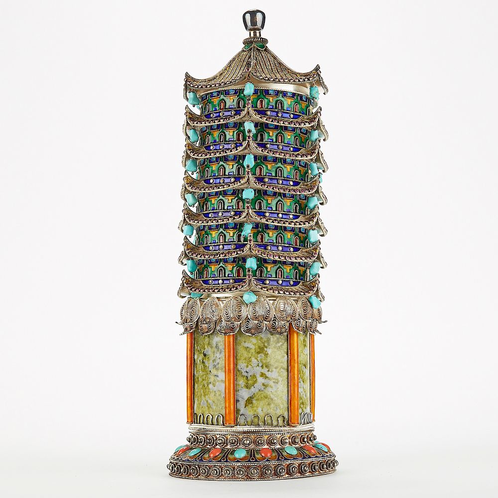 Appraisal: Large Chinese Enameled Silver Pagoda A very fine and large