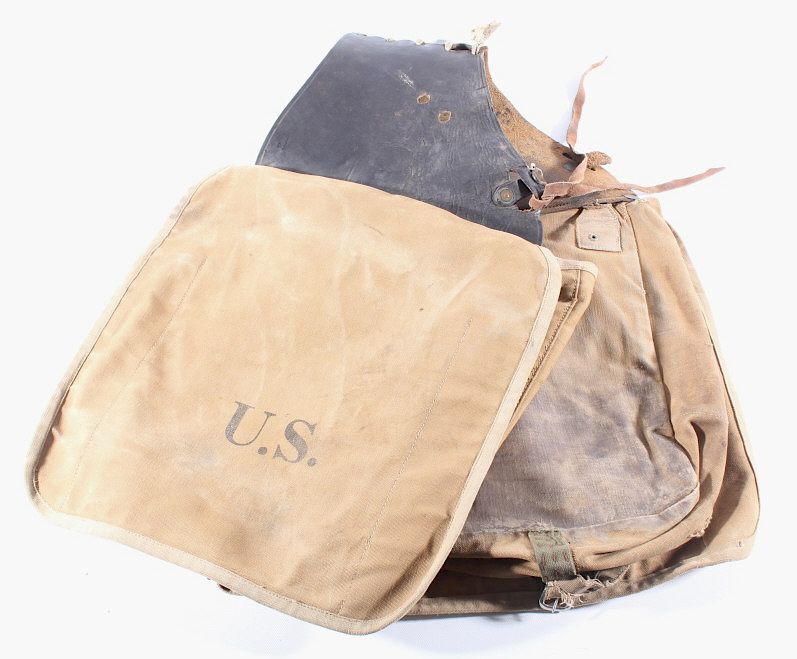 Appraisal: World War Era Canvas Leather Saddlebags Offered for sale in