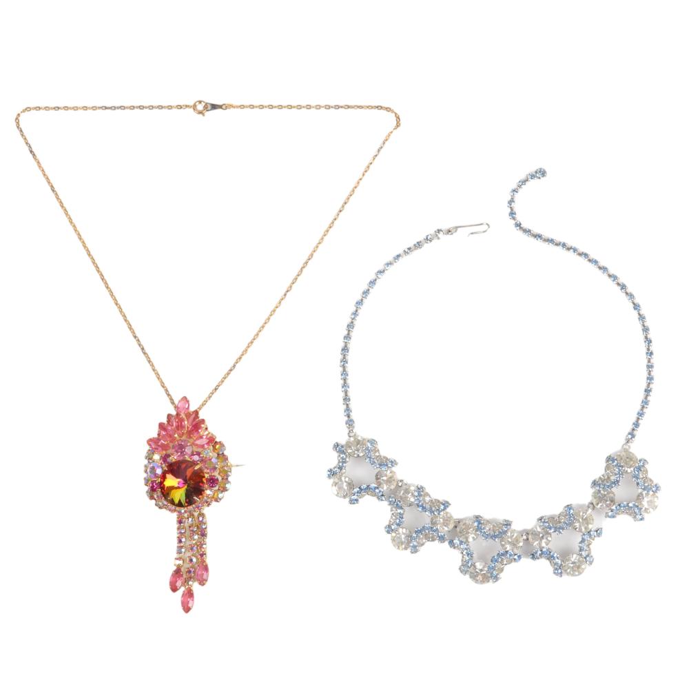 Appraisal: TWO D E JULIANA NECKLACES PINK CRYSTAL AND AURORA BOREALIS