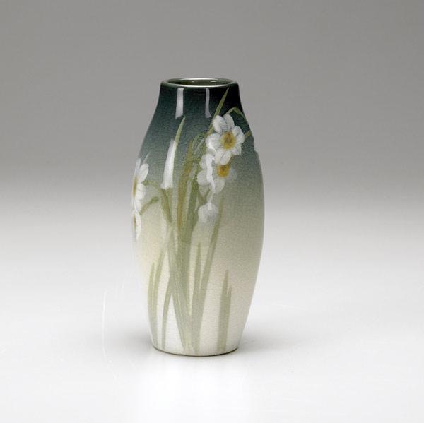 Appraisal: ROOKWOOD Iris glaze vase painted by Lenore Asbury with paperwhites