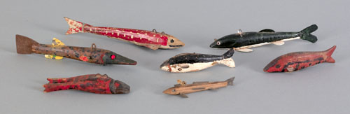 Appraisal: Seven fish decoys early mid th c longest - l