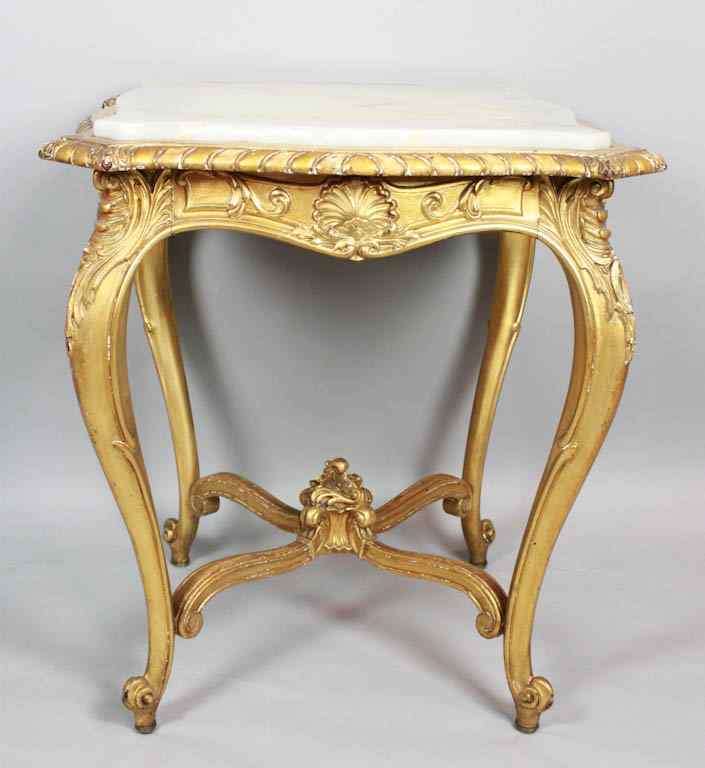 Appraisal: LOUIS XV STYLE GILTWOOD MARBLE TOP CENTER TABLE the square