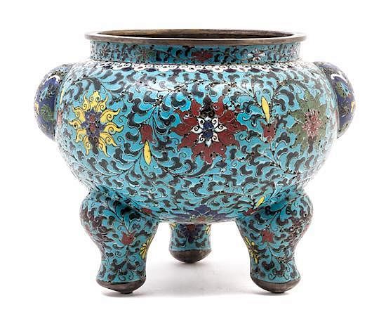 Appraisal: A Cloisonne Enamel Tripod Censer Height inches A Cloisonne Enamel