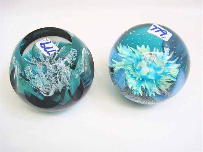 Appraisal: TWO CAITHNESS SCOTLAND ART GLASS PAPERWEIGHTS hand crafted in limited