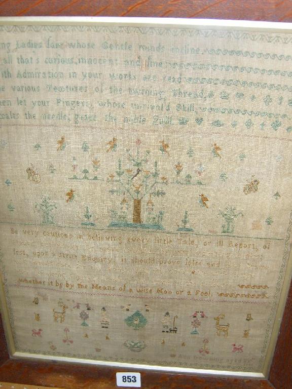 Appraisal: An th century needlework sampler by Ann Downing aged years