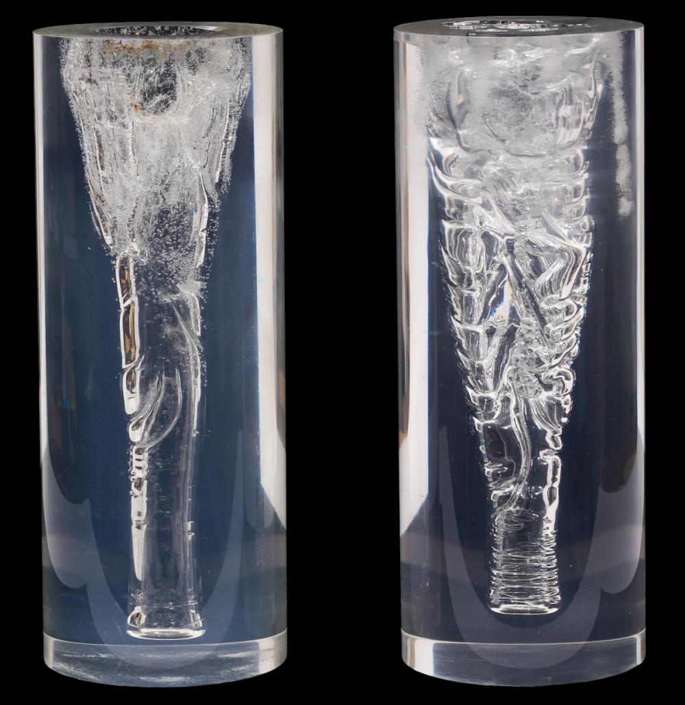 Appraisal: RETRO CYLINDRICAL ACRYLIC SCULPTURES W BUBBLES 's retro cylindrical acrylic