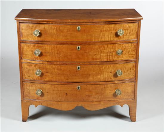 Appraisal: HEPPLEWHITE BOWFRONT CHEST OF DRAWERS American early th century curly