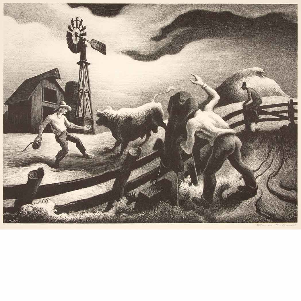 Appraisal: Thomas Hart Benton - PHOTOGRAPHING THE BULL FATH Lithograph signed