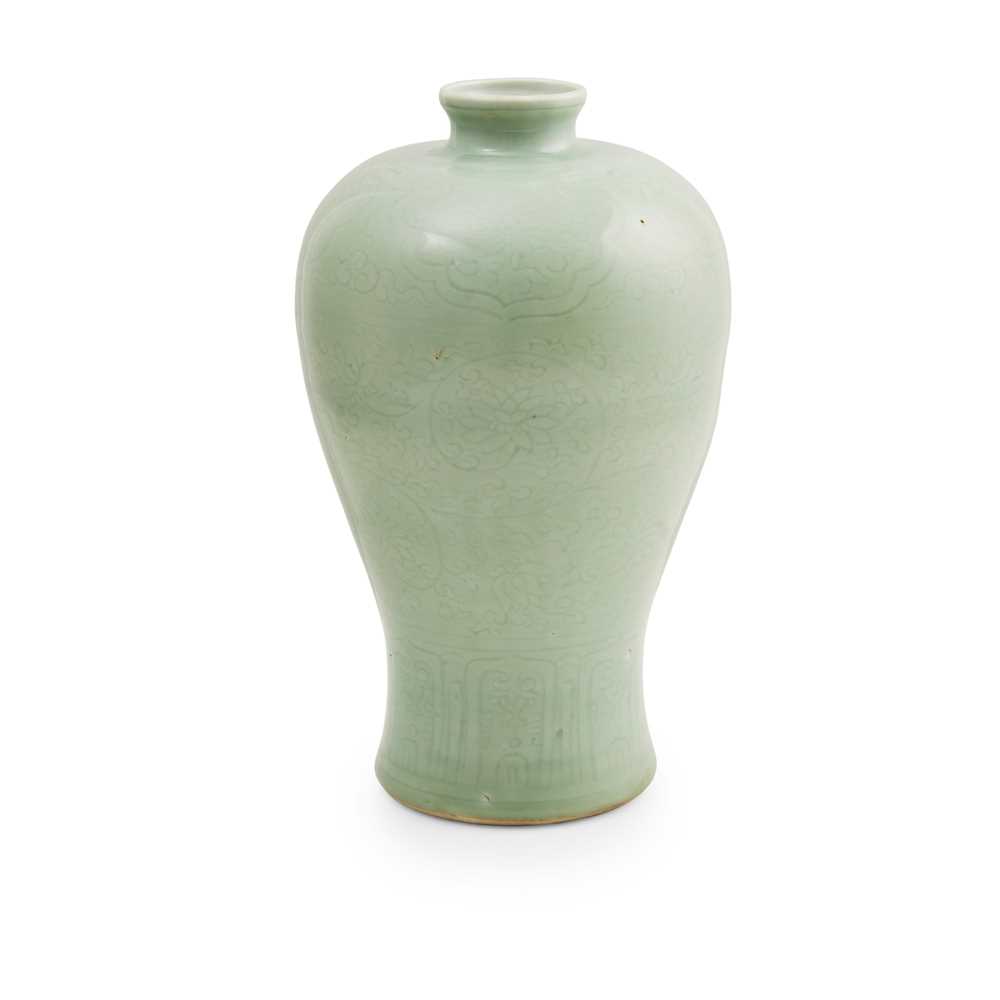 Appraisal: CELADON-GLAZED MEIPING VASE QING DYNASTY TH CENTURY the waisted body