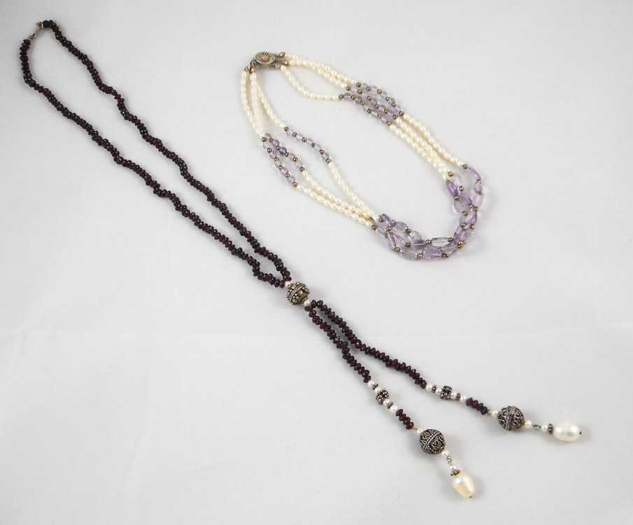 Appraisal: TWO COLORED GEMSTONE AND PEARL NECKLACES including a - inch