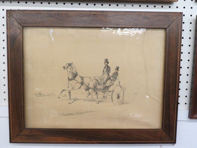 Appraisal: Alfred de Dreux lithograph horse and buggy scene image area