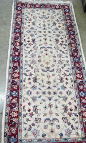 Appraisal: Oriental runner x traditional design maroon medium light blue and