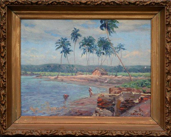 Appraisal: ILLEGIBLY SIGNED BRAZILIAN SHORE RECIFE OIL CANVAS '' x ''