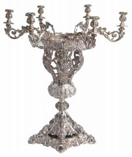 Appraisal: Large Polish Silver - six arm epergne openwork scroll and