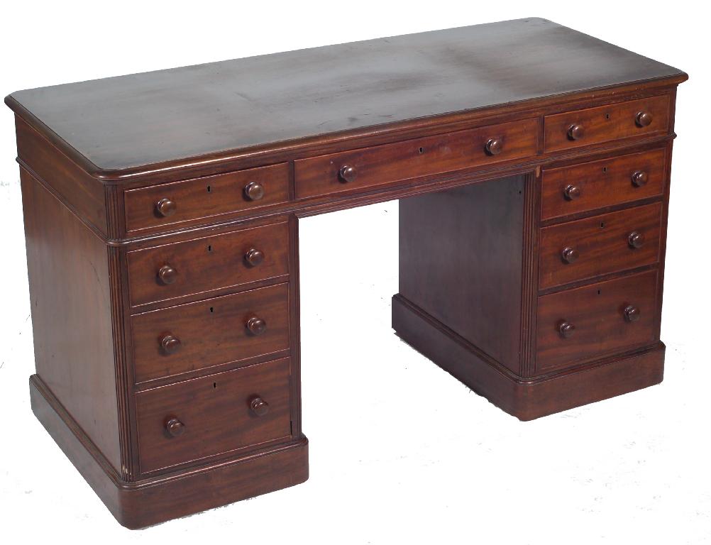 Appraisal: VICTORIAN MAHOGANY PEDESTAL DESK the moulded rectangular top above three