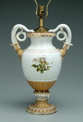 Appraisal: Meissen porcelain urn double snake handles one side with later