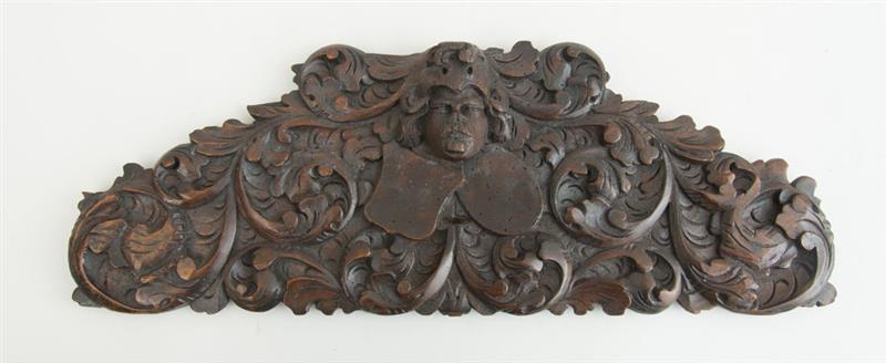 Appraisal: CONTINENTAL BAROQUE CARVED OAK ARMORIAL WALL PLAQUE x in From