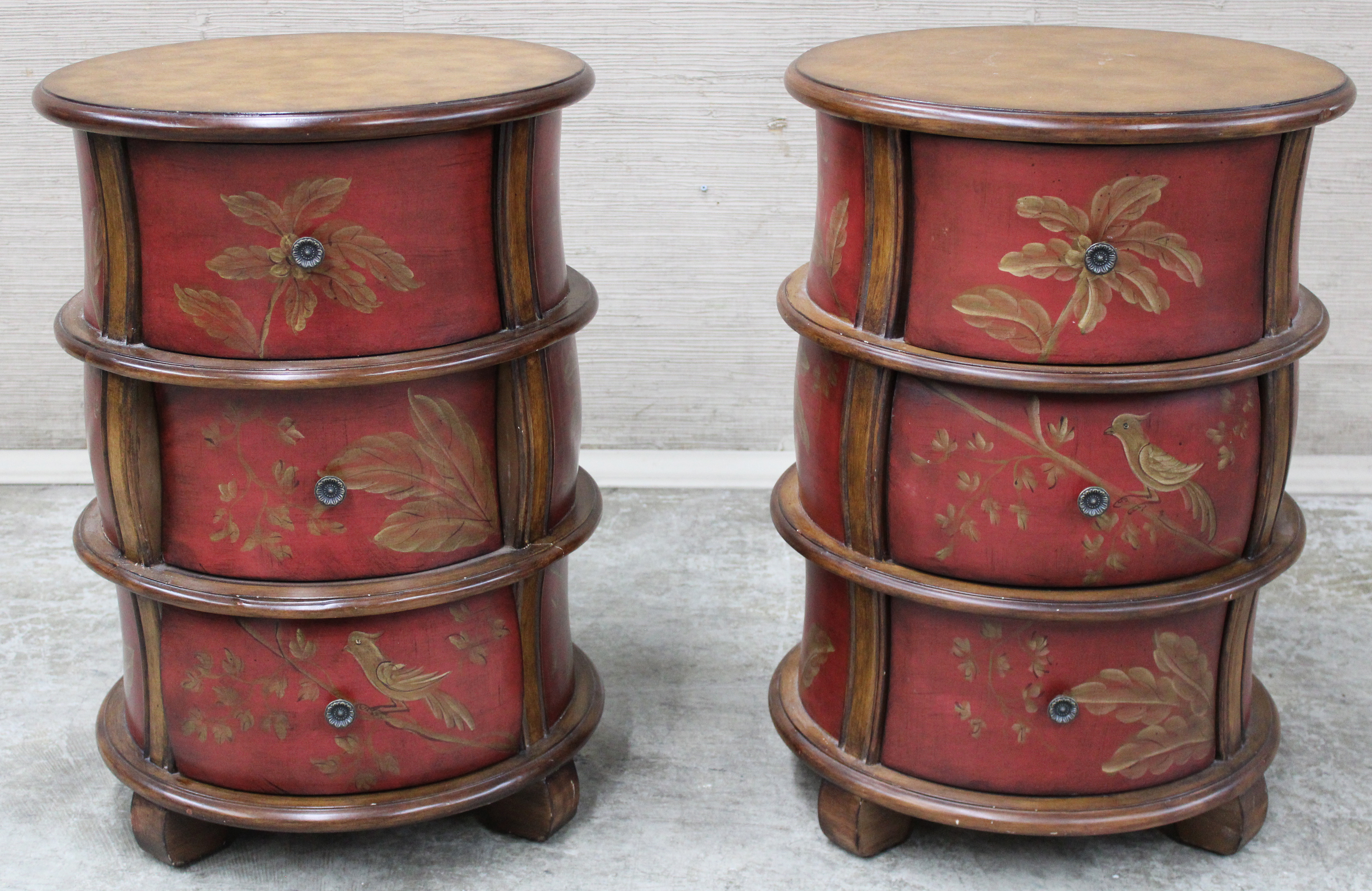 Appraisal: PAIR OF DRUM FORM NIGHTSTANDS Pair of drawer drum form