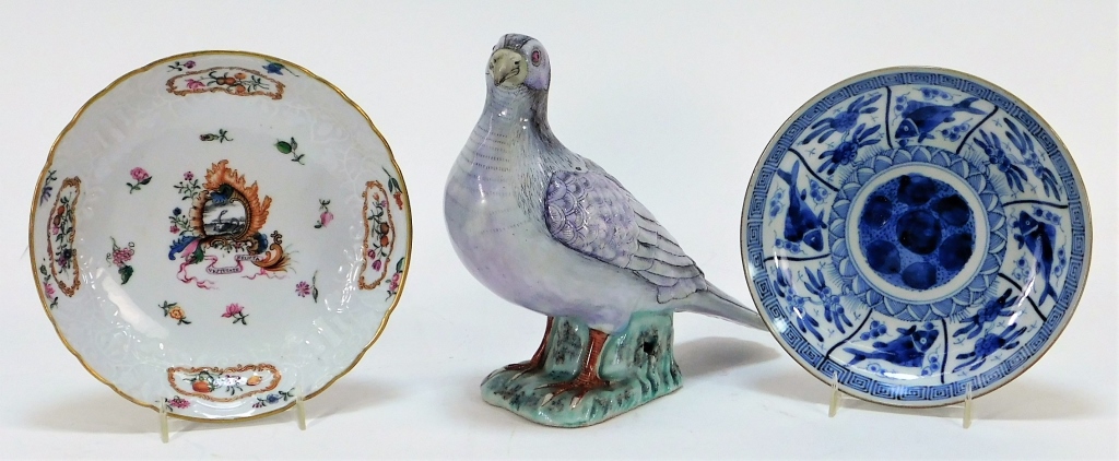 Appraisal: CHINESE EXPORT ARMORIAL PORCELAIN BIRD GROUP China th CenturyIncludes a