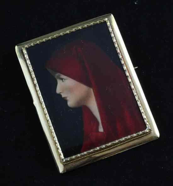 Appraisal: An ct gold framed enamelled photographic miniature of Saint Fabiola