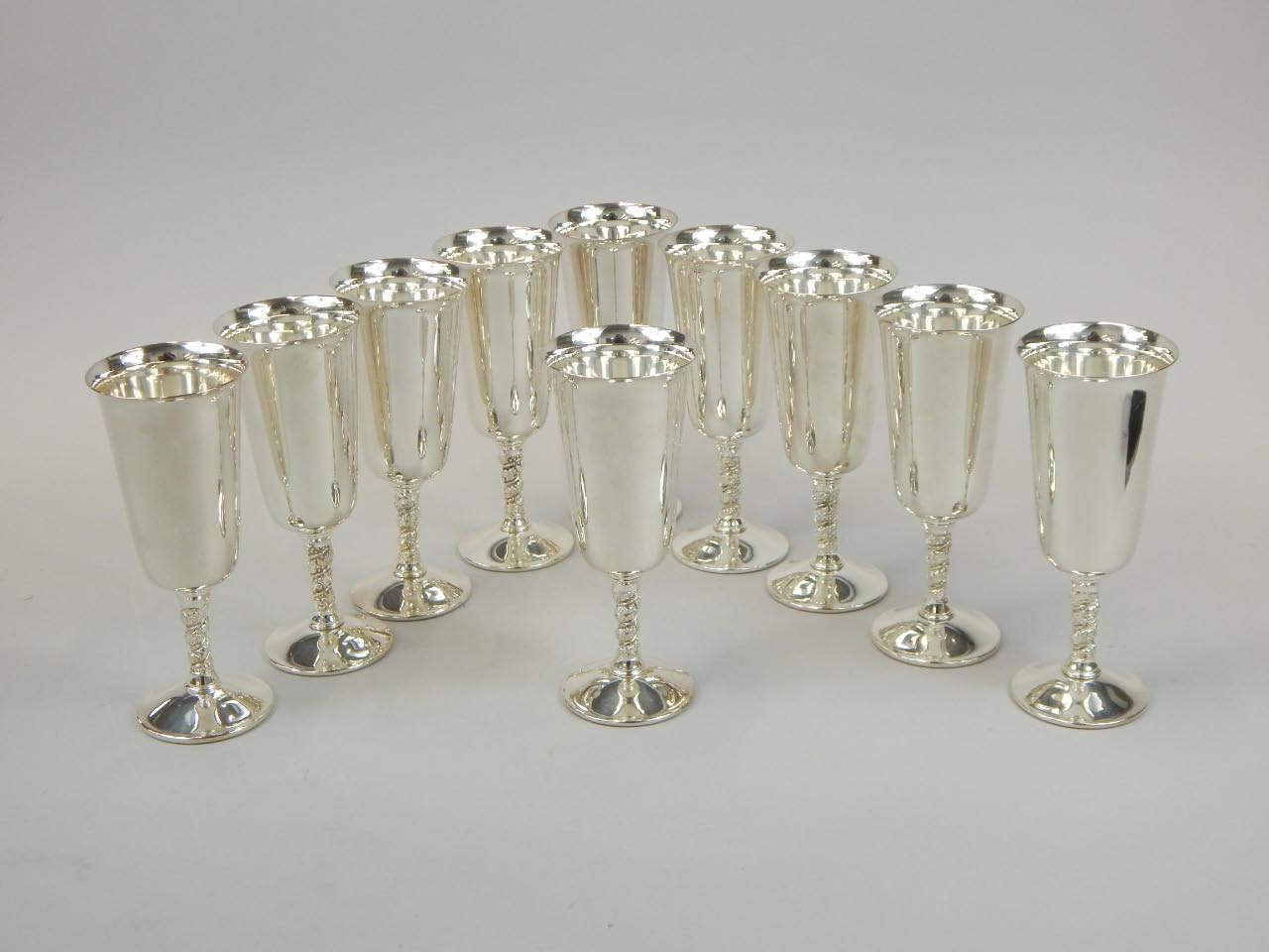 Appraisal: A set of nine Valero silver plated goblets each with