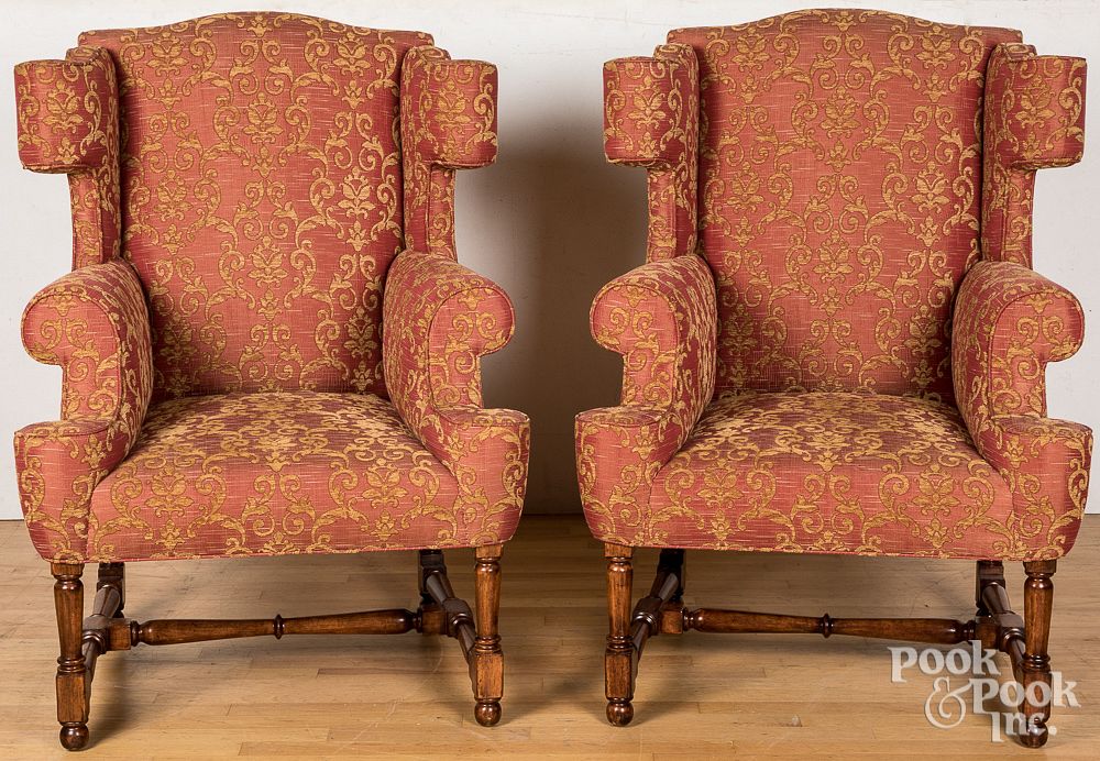 Appraisal: Pair of William and Mary style wing chairs Pair of