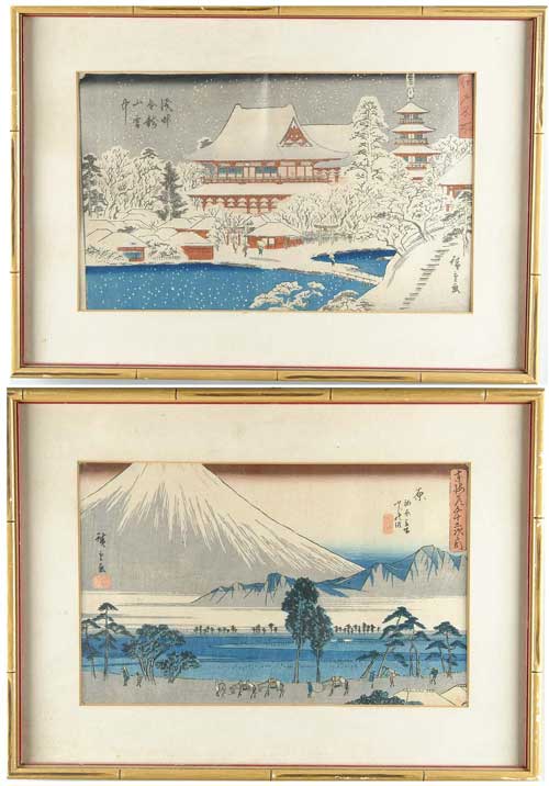 Appraisal: HIROSHIGE Japanese th Century PAIR OF WOODBLOCK PRINTS Identically framed