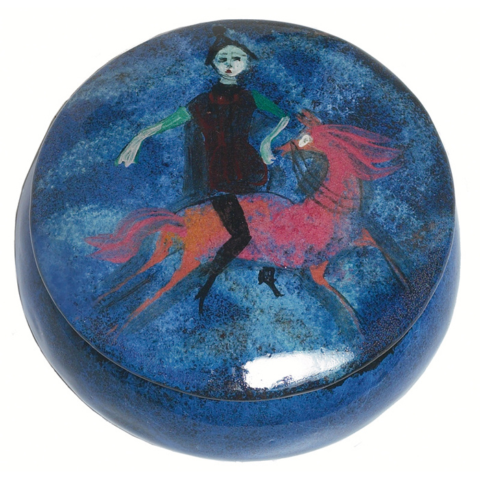 Appraisal: Pillin box round form with a colorful design of a