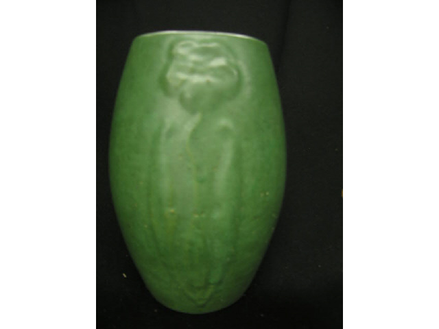 Appraisal: Arts Crafts Pottery Vase green frogskin glaze with raised floral