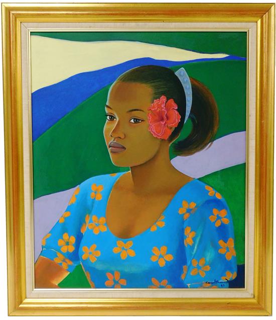 Appraisal: Carol Theard Haitian th C acrylic on canvas portrait of