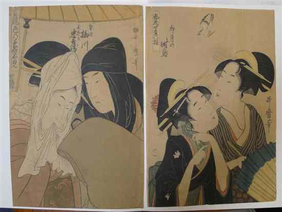 Appraisal: After Utamaro two woodblock prints Studies of actors Unframed x