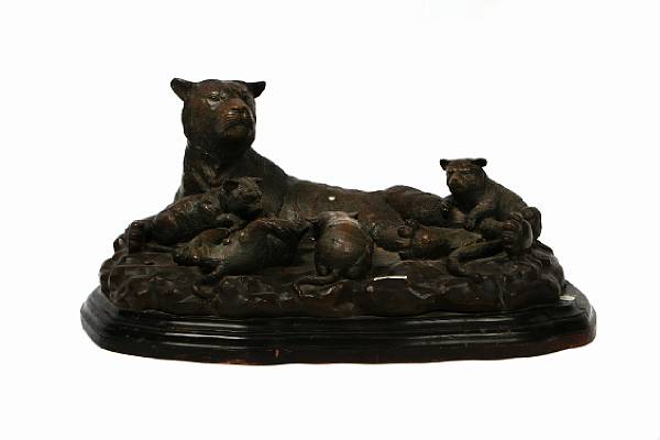 Appraisal: A patinated bronze tiger group hieght in width in depth