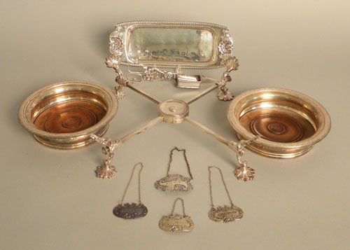 Appraisal: Group of silver plate to include Sheffield wine coasters dish