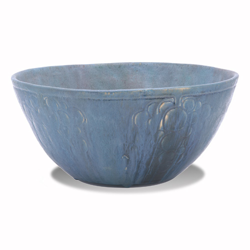 Appraisal: BYRDCLIFFE Large centerbowl incised with grape clusters under blue and