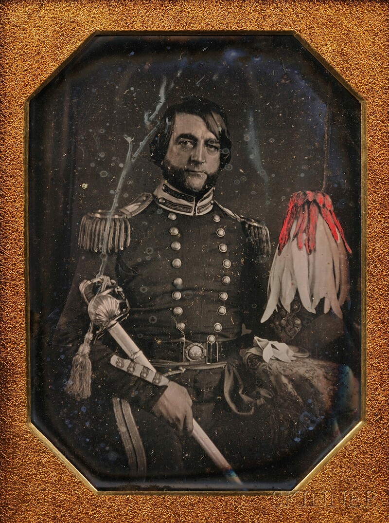 Appraisal: Half Plate Daguerreotype Portrait of a Seated Union Officer in