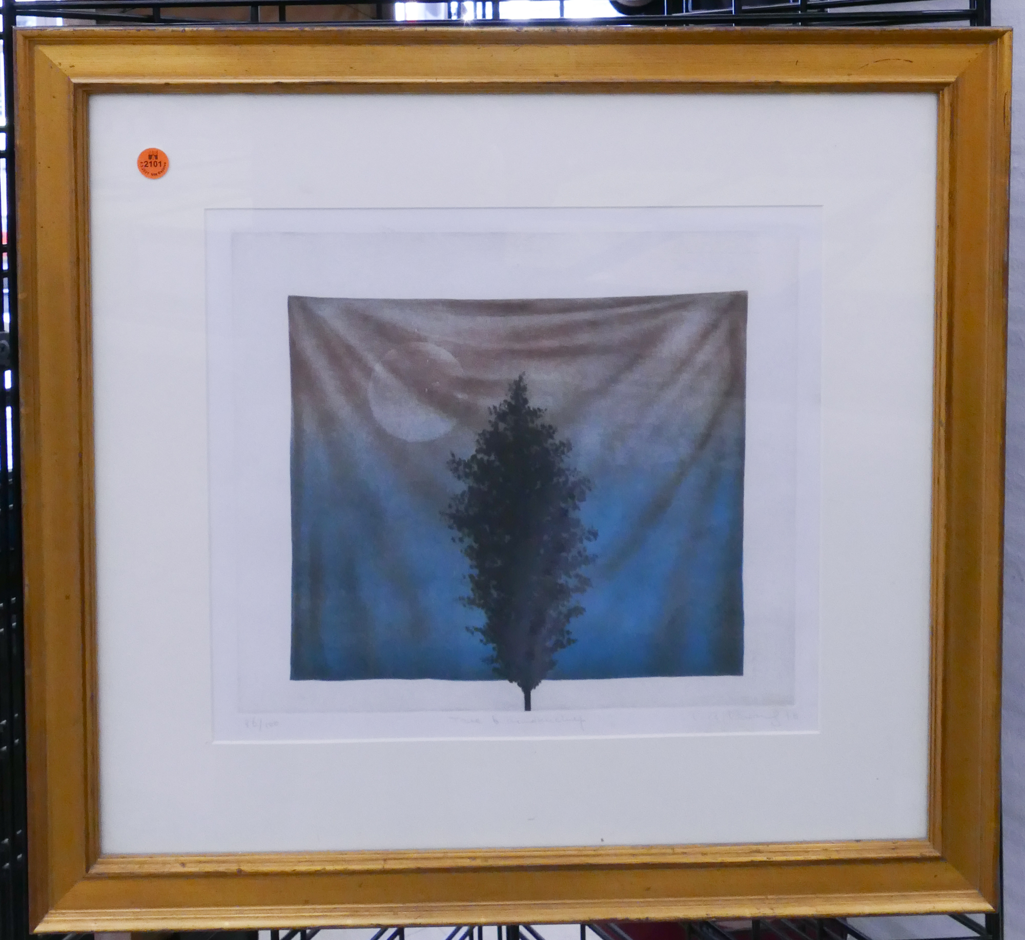 Appraisal: K B Hwang 'Tree Handkerchief' Signed Etching in Artech Frame-