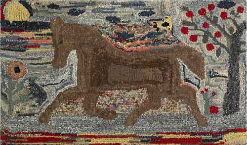 Appraisal: American hooked rug early th c with running horse h