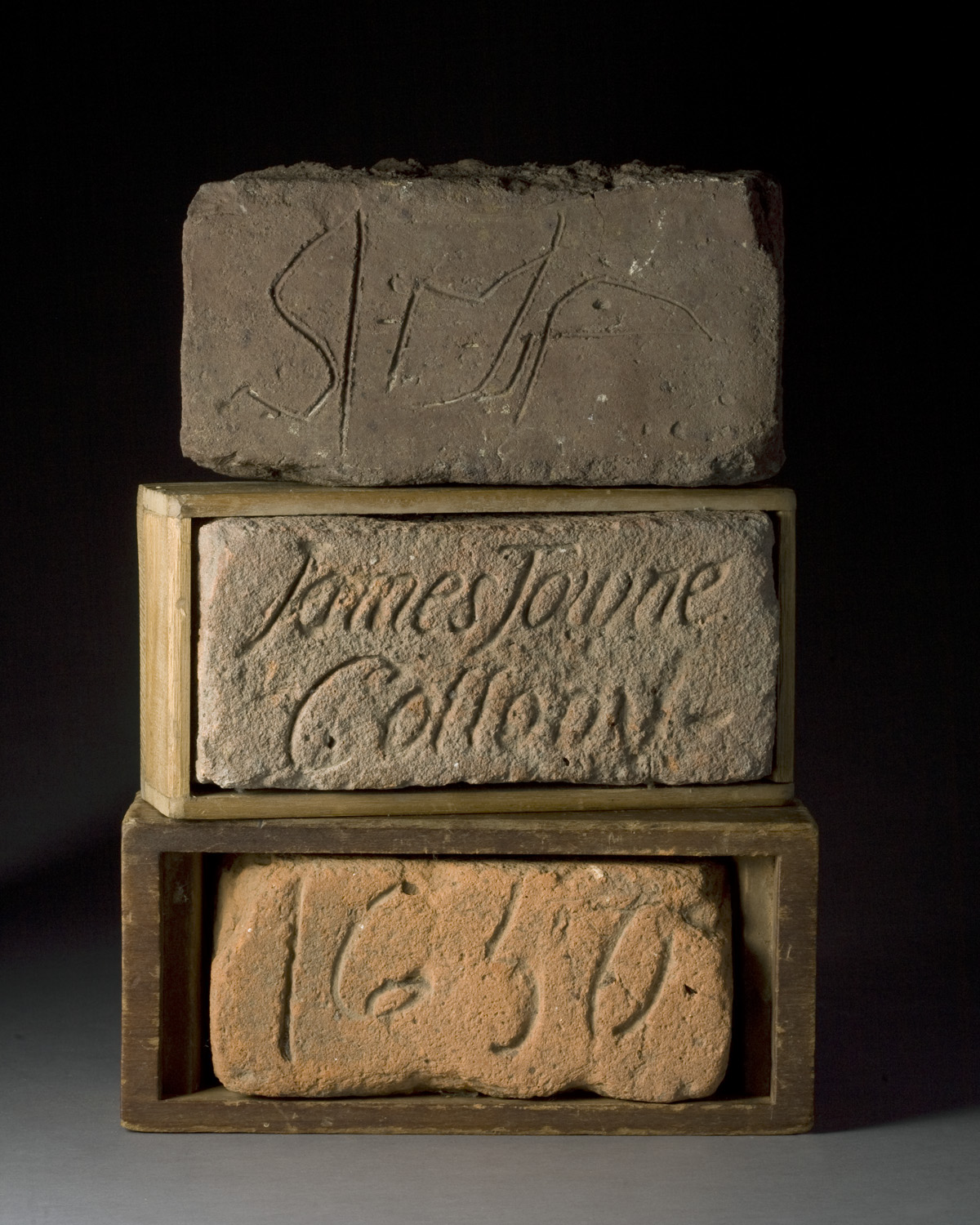 Appraisal: THREE HISTORIC 'CARTER'S GROVE' RED CLAY BRICKS INCISED WITH INITIALS