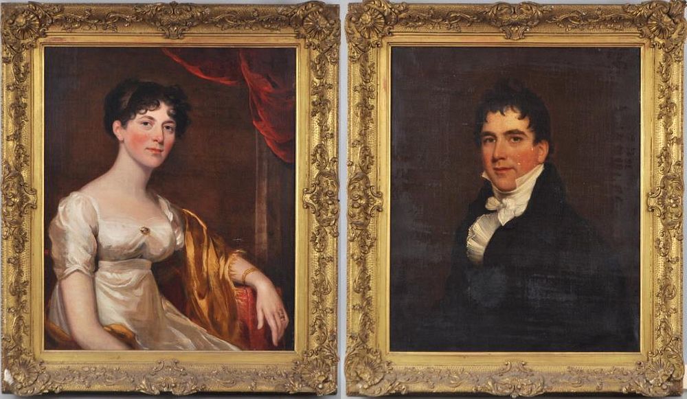 Appraisal: Pair Am School th C Portraits Lady Gentleman in matching